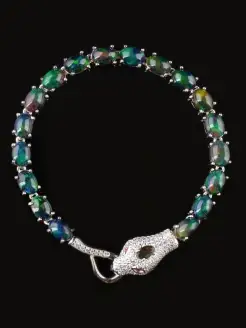 Браслет змея натуральные черные опалы