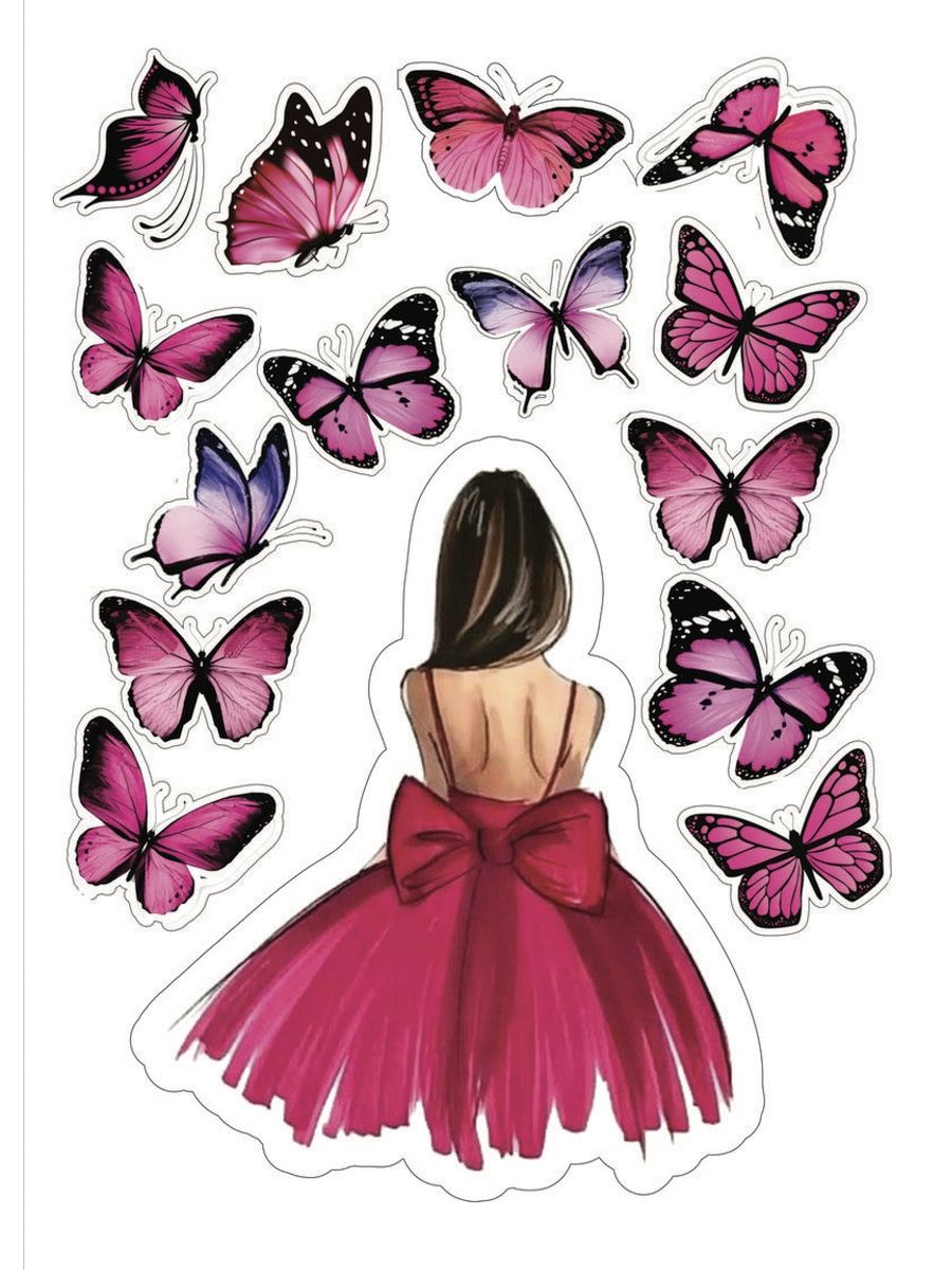 Девочка с бабочками для печати на вафельной бумаге