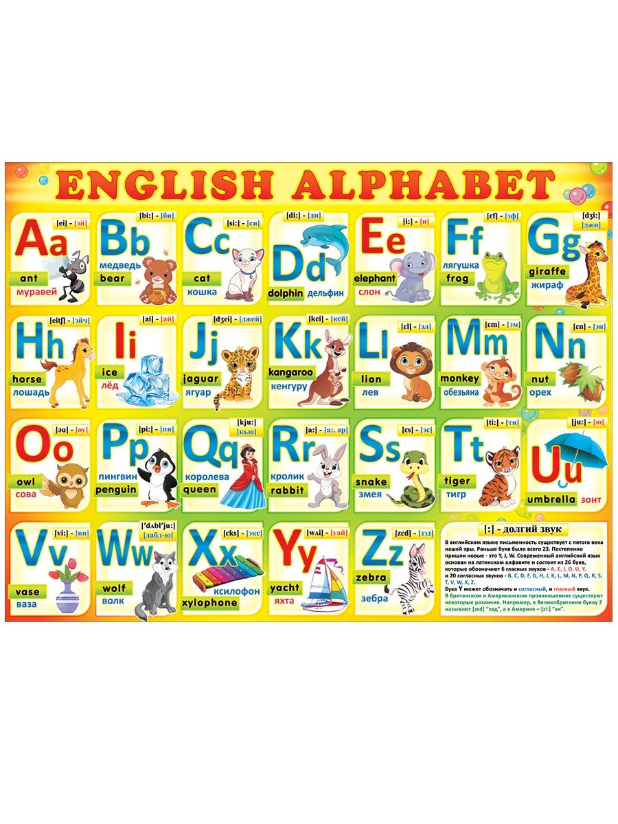 Английский алфавит для детей плакат