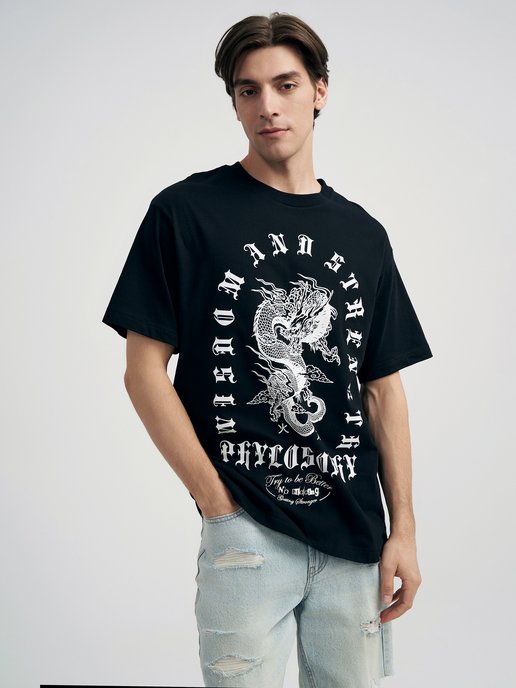 Хлопковая футболка с драконом